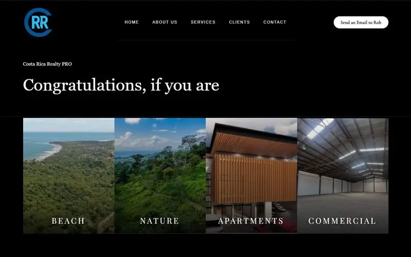 Portada del sitio web de Costa Rica Realty PRO