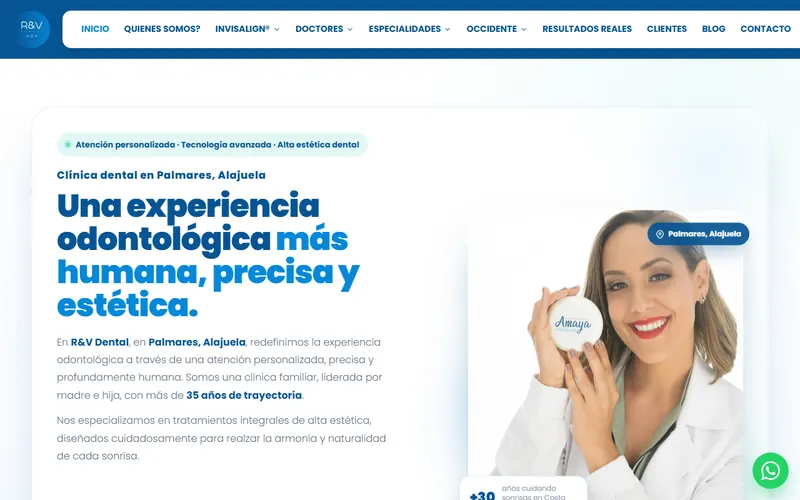 Portada del sitio web de RyV Dental
