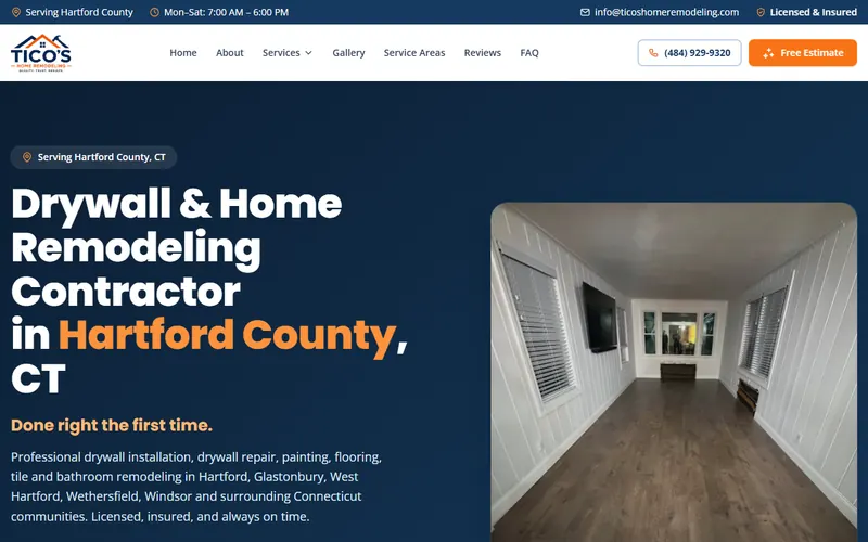 Portada del sitio web de Tico's Home Remodeling